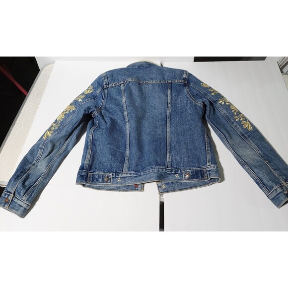 New Levi’s Women’s Embroidered Sherpa Wool Trucker Gold Flower Jacket Size SMALL - Picture 8 of 11